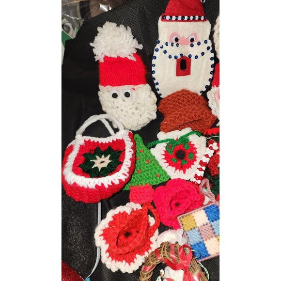 Crocheted Christmas Ornaments Set Of 28 Handmade Decor Wreaths Santa Stockings T - Picture 5 of 13